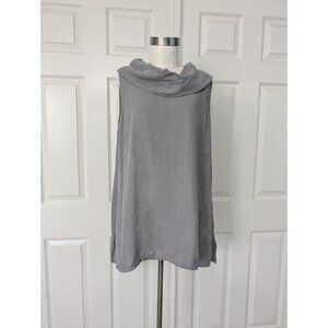 Fenini Gray 100% Linen Cowl Neck Lagenlook Sheer Sleeveless Dress Sz S Made USA